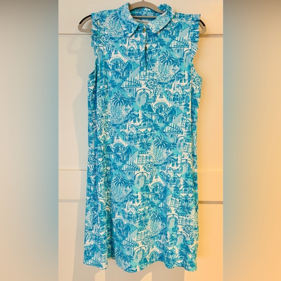 Lilly Pulitzer Silvia Dress – Size M – Turquoise Coastal Toile with side pockets - Picture 5 of 6